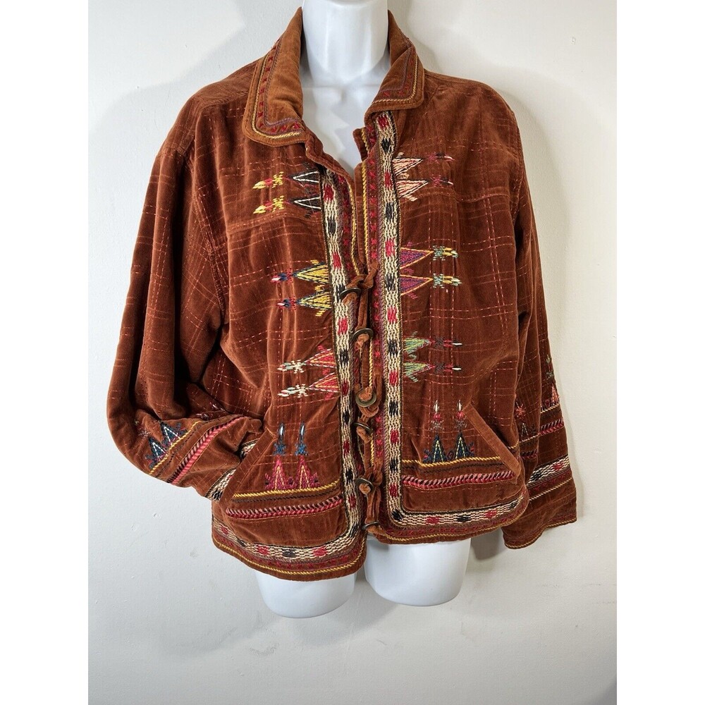 Chicos Boho Blazer Embroidered Western Aztec Cotton Blend Womens 2 US L (11)